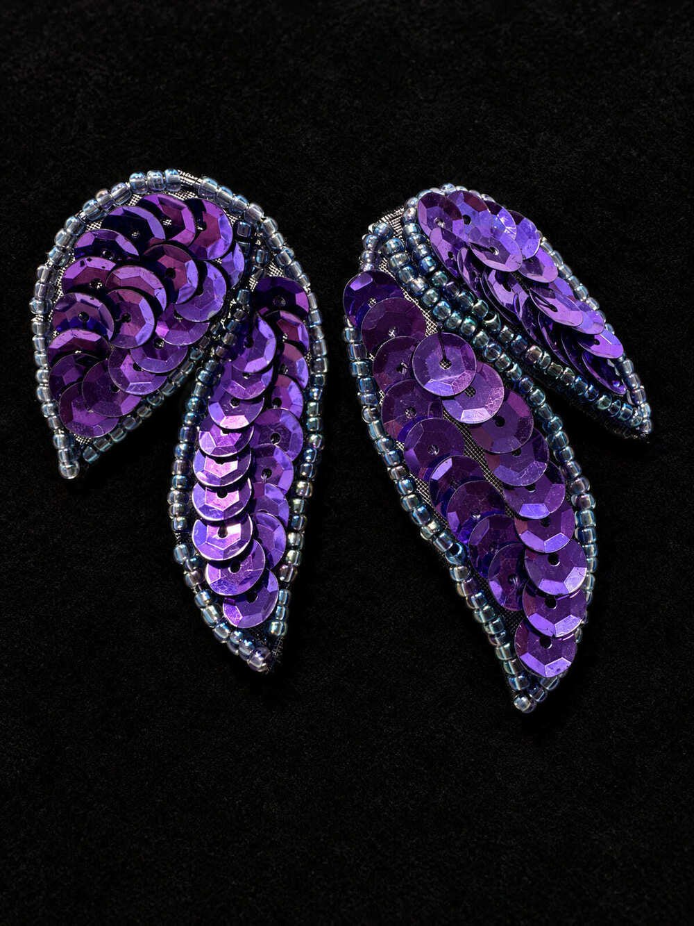 ⚜️ Purple Sequin Leaf Earrings | Statement | Blue-Tone Seed Bead 💗